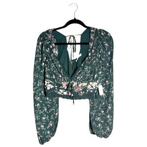 Altar’d State Forest Fairy Floral Puff Sleeve Crop Babydoll Blouse S Coquette